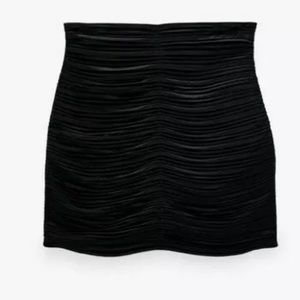 ZARA Satin Effect Mini Skirt Black XS Ruching